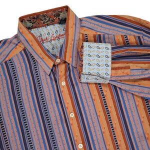 ROBERT GRAHAM Men's XL Orange Blue Striped‎ Contrast Cuff Button Up Dress Shirt